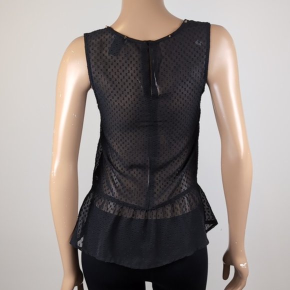 H&M Sheer Swiss Dot Peplum Top Sleeveless Spike Collar Goth Blouse - Picture 7 of 11